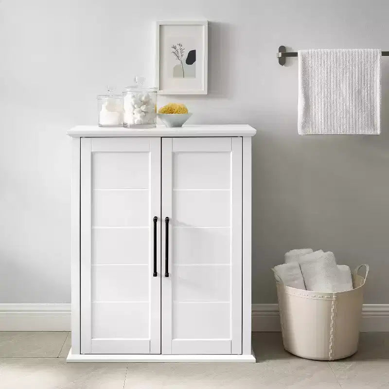 Bartlett Stackable Storage Pantry White - Crosley: Coastal Style, 3 Adjustable Shelves, MDF Wood Veneer, Anti-Tip Hardware
