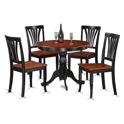 HomeStock Belmont 5 Piece Dining Room Furniture Set Includes a Round Dining Table with Pedestal and 4 Wood Seat Chairs, 42x42 Inch, Linen White