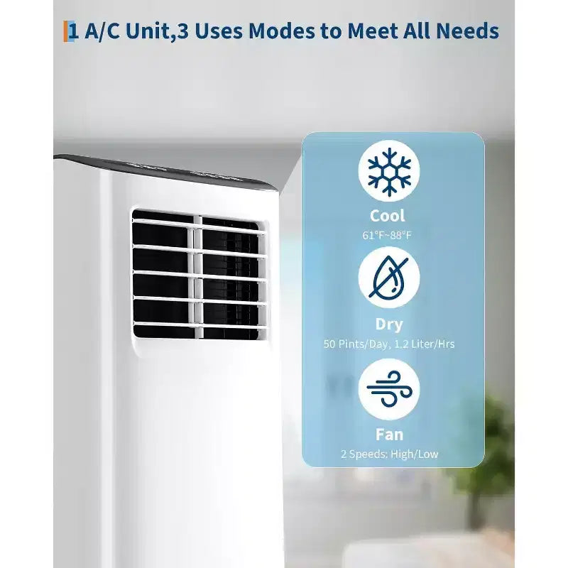 Acekool 8,000 BTU Portable Air Conditioner, 4-in-1 AC Dehumidifier Fan, Remote, Timer, for Rooms up to 350 Sq. Ft, Window Kit