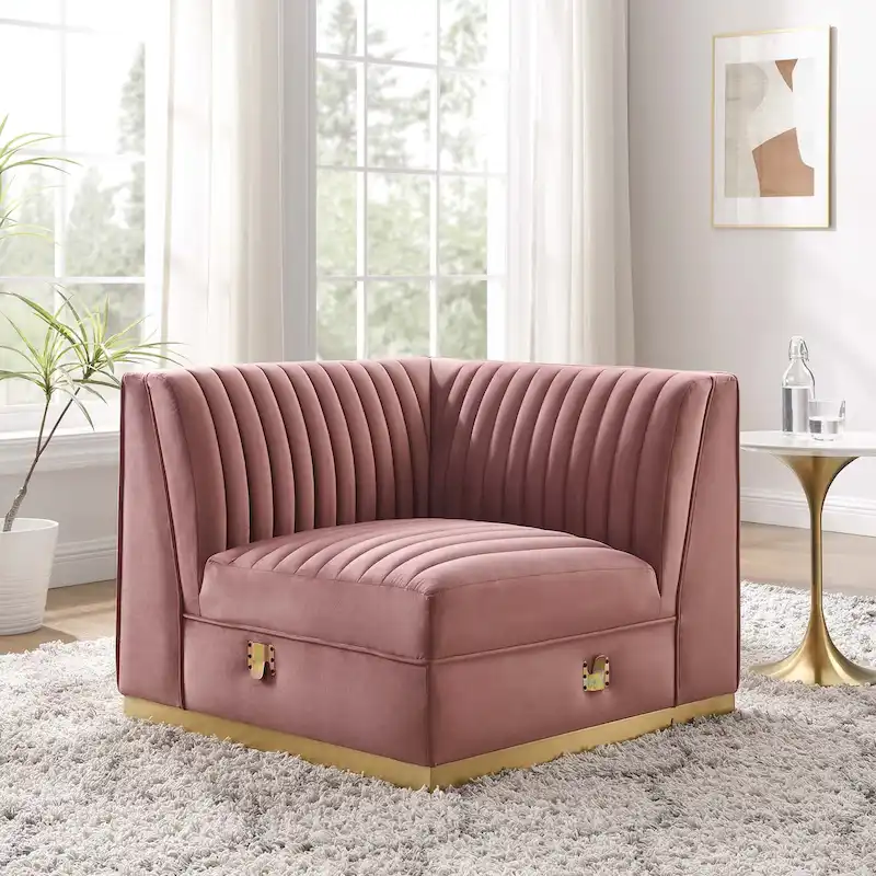 Channel Tufted Performance Velvet Modular Sectional Sofa Left Corner Chair