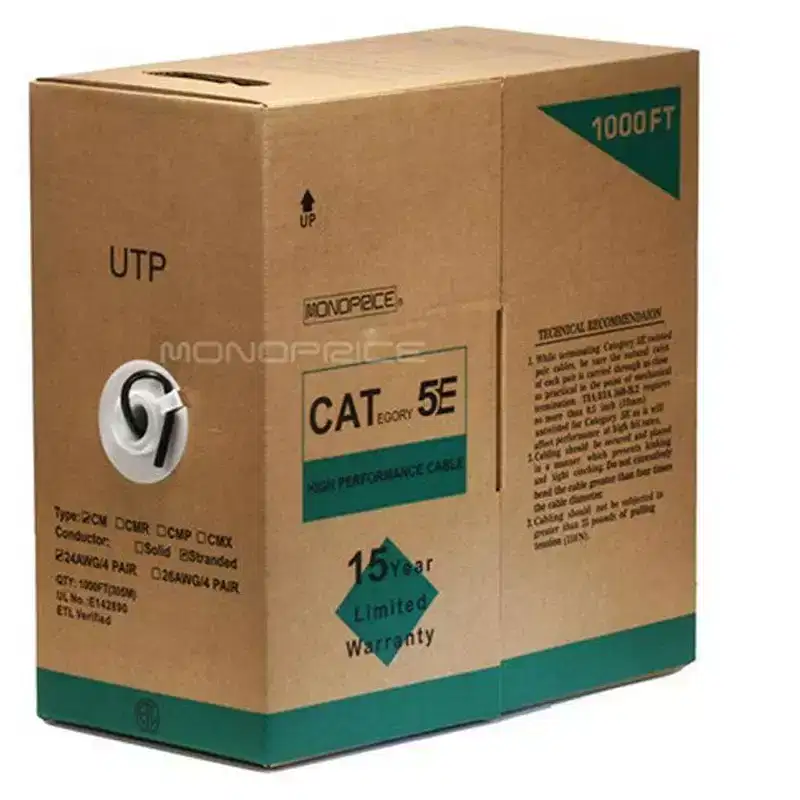 Monoprice Cat5e Ethernet Bulk Cable - Network Internet Cord - Stranded, 350Mhz, UTP, CM, Pure Bare Copper Wire, 24AWG, 1000ft, Black