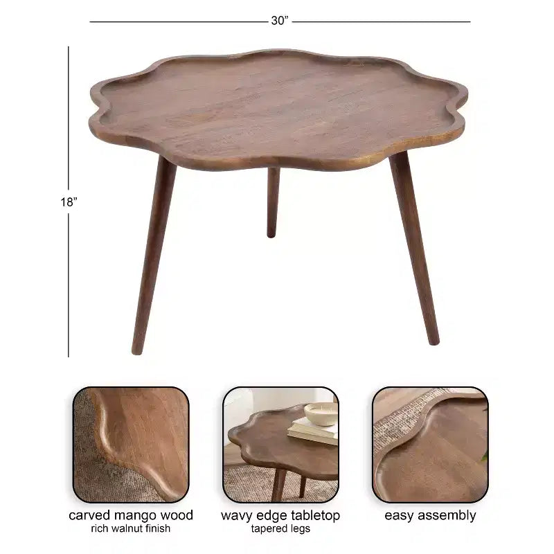 Kate and Laurel Alezar Scallop Wood Coffee Table, 30x30x18, Walnut Brown