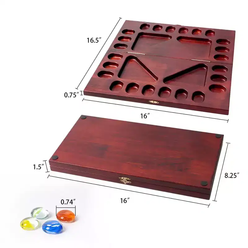 GSE 4-Player Mancala Board Game with Multi-Color Glass Stones, Folding Wooden 4-Way Mancala - Mahogany/Oak