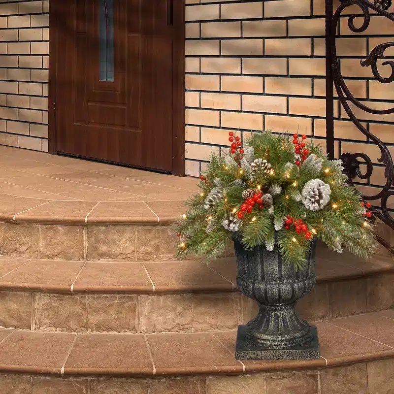 18 Frosted Berry Urn Filler with Battery Operated Warm White LED Lights - National Tree Company