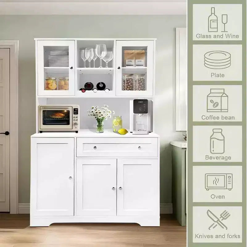 Kitchen Storage Cabinet, Kitchen Pantry Storage Cabinet with Countertop, Drawers and Door Shelves, Tall Food Pantry Cabinet For Food, Wine Storage