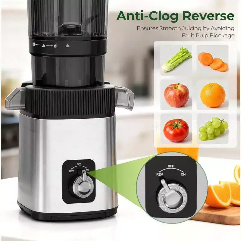 Slow Masticating Juicer, 4.4 Extra-Wide Feed Chute Cold Press Juicer for Whole Fruits & Veggies, High Juice Yield, Easy Assembly & Cleaning