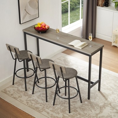 Industrial 4PCS Long Bar Table Set with 3 PU Upholstered Bar Stools, 4L -ModernLuxe