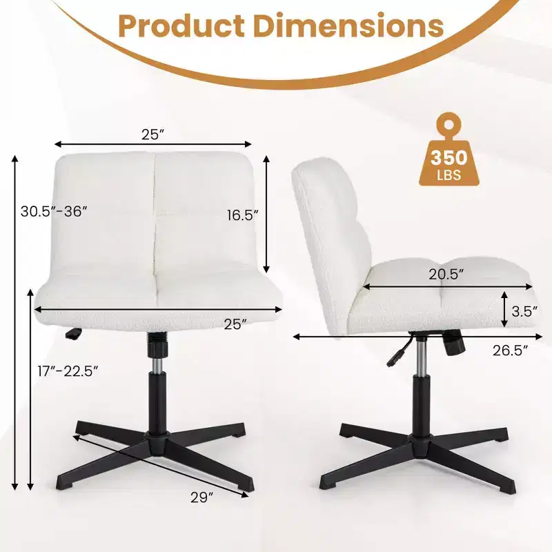 Costway Armless Office Desk Chair Modern Swivel Vanity Chair with Adjustable Height Grey/Brown/Beige