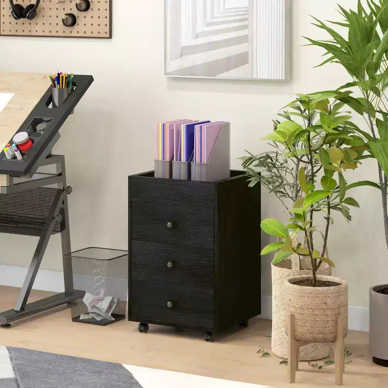 3 Drawer File Cabinet on Wheels Mobile Home Office Storage Cabinet with Top Tray Under Desk Printer Stand