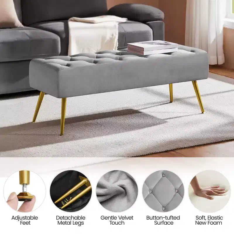 Modern Upholstered Button-Tufted Ottoman Footstool Bench for Bedroom