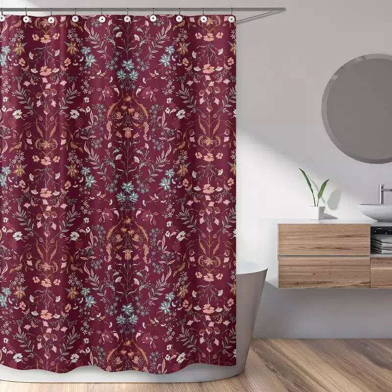 Sweet Jojo Designs Shower Curtain 72in.x72in. Boho Floral Wildflower Red Orange and Blue