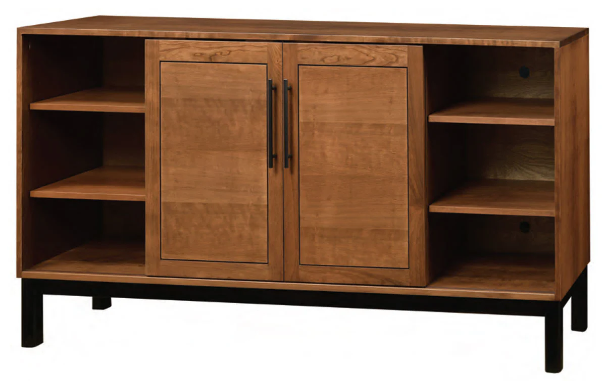 Solid Wood Entertainment Center with 33-Inch Fireplace Insert and Sliding Doors