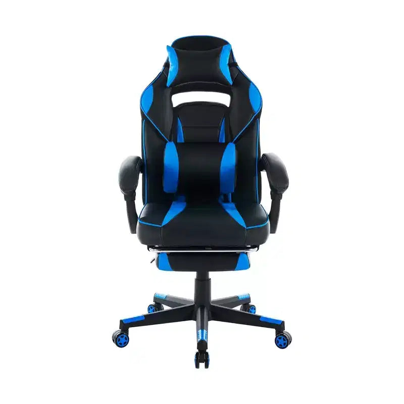 360 Swivel Height Adjustable Gaming Chair with Retractable Footrest & Ergonomic Lumbar High Back PU Leather Computer Chair with Headrest for Office