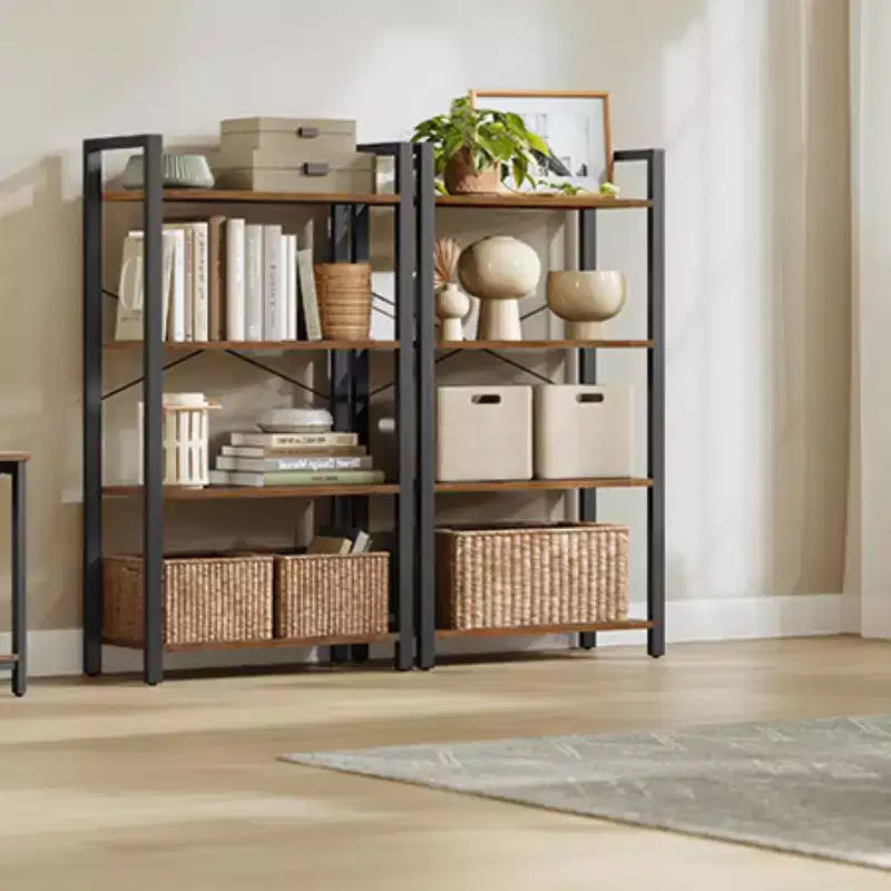 4-Tier Bookshelf, Industrial Style Bookcase with Steel Frame for Living Room, Home Office, Study - 11.8 x 25.9 x 47.2 Inches