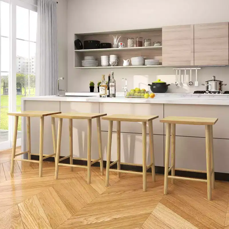 Costway 25.5 Counter Height Stool Set of 2/4 with Footrest & Solid Wood Frame Natural
