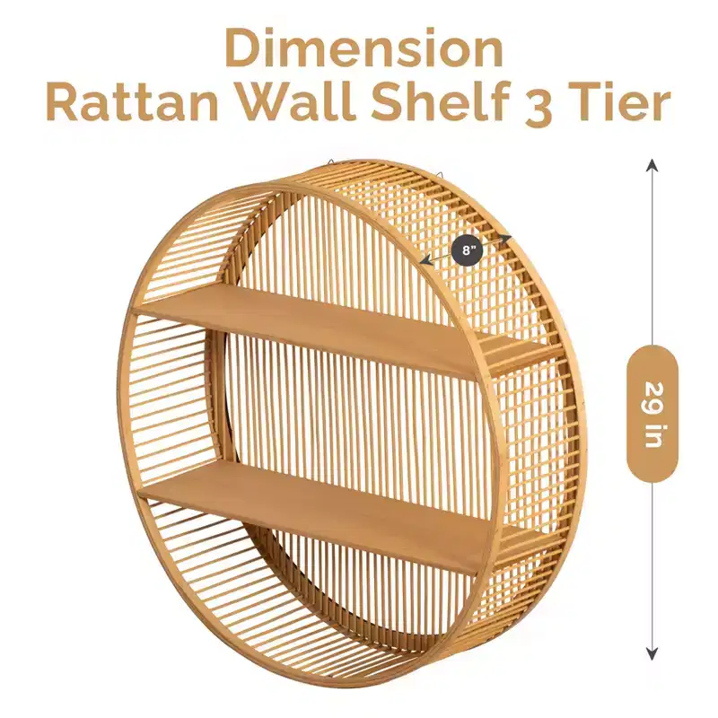 Vintiquewise Round Bamboo Wall Shelf with 2 Wooden Tiers  Natural Hanging Wall Decor & Floating Display Rack for Home, Living Room, Office
