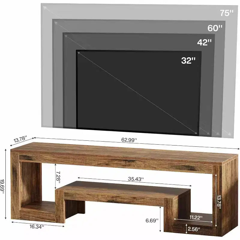 Lantine 63-Inch TV Stand for 55/60/65/75'' TVs, Farmhouse Entertainment Center with Storage Shelves, Wood Television Console for Living Room, Bedroom