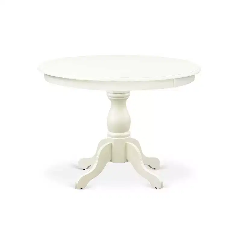 HomeStock 5-Pc Linen White Finish Solid Wood Top Dining table with 4 Chairs with Slat Back