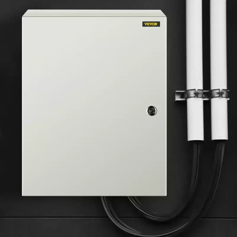 VEVOR NEMA Steel Case, 20x16x6'' NEMA 4X Metal Electric Enclosure, IP66 Water & Dust Resistant, Includes Mounting Plate, Gray-white