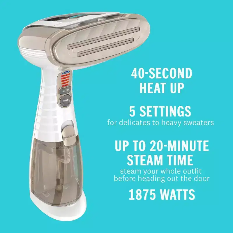 Conair Turbo ExtremeSteam Handheld Garment Steamer: 1875W, 20 Min Steam, 6.6oz Tank, Aluminum Sole Plate, 9' Cord