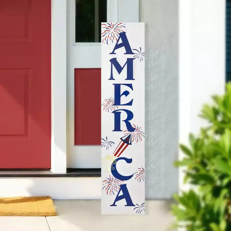 Northlight Patriotic America Fireworks Wooden Porch Board Sign Decoration - 36