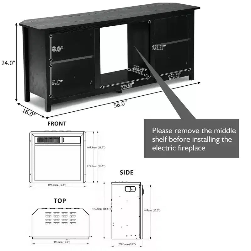 Costway 58'' 2-Tier Fireplace TV Stand W/18 Electric Fireplace Up to 65''