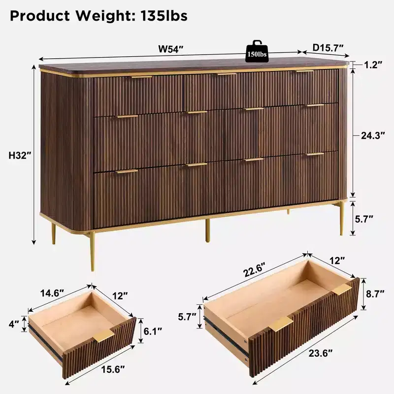 Fluted 7-Drawer Modern Dresser, 54