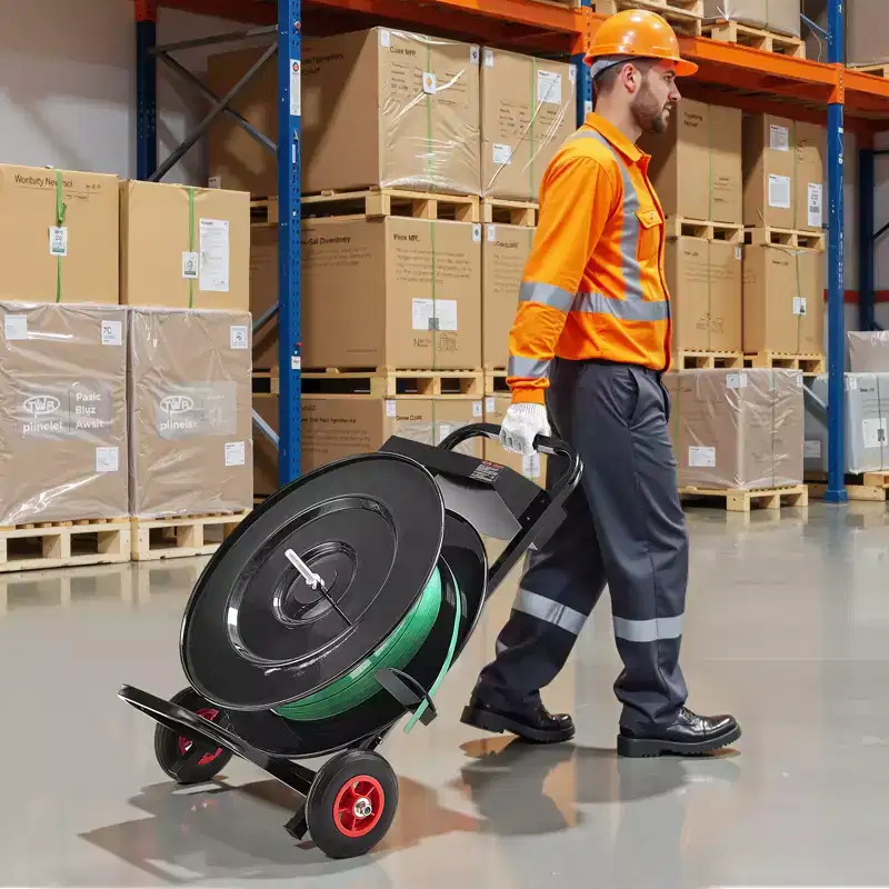 VEVOR Banding Strapping Cart, Fit for PET/PP/Polyester Strapping Coils with 8 or 16 in Core Size, Heavy Duty Strapping Dispenser Equipped, Black