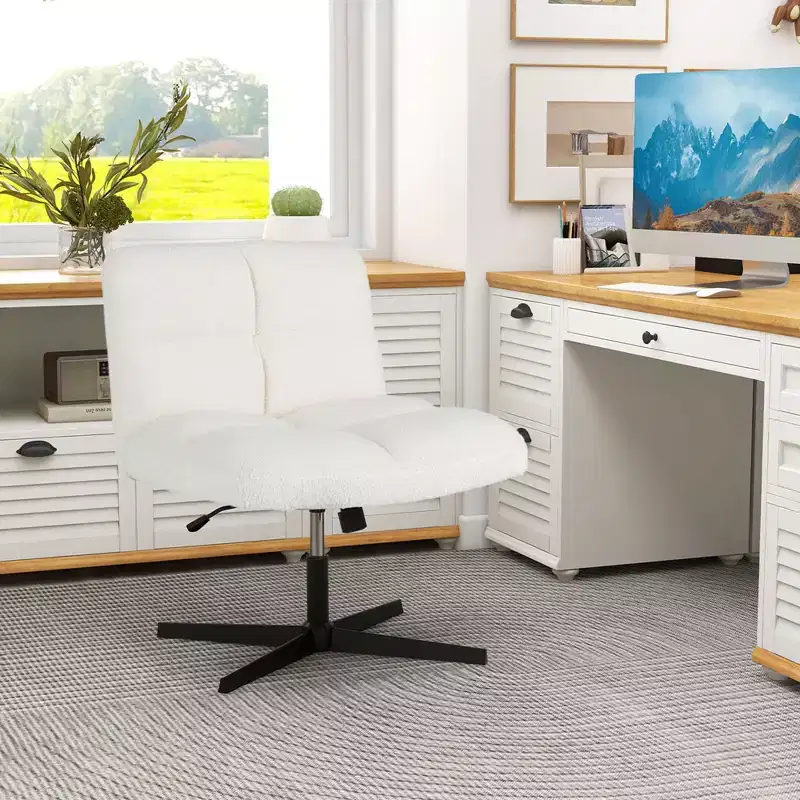 Costway Armless Office Desk Chair Modern Swivel Vanity Chair with Adjustable Height Grey/Brown/Beige
