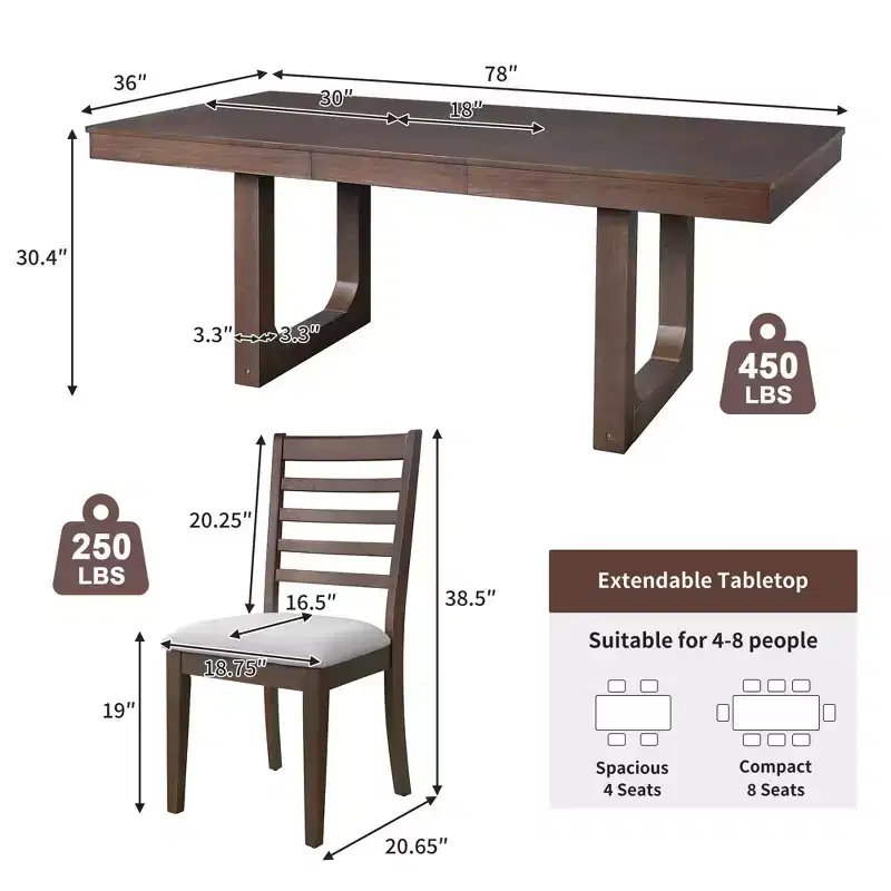 MAYEERTY 7-Piece Extendable Dining Set, 78 Rustic Table & 6 Chairs