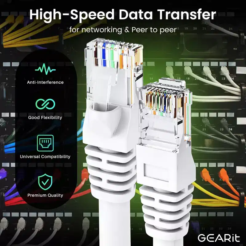 GEARit Cat6 Ethernet Patch Cable - Snagless RJ45, Stranded, 550Mhz, UTP, Pure Bare Copper Wire, 24AWG - White - 1.5ft