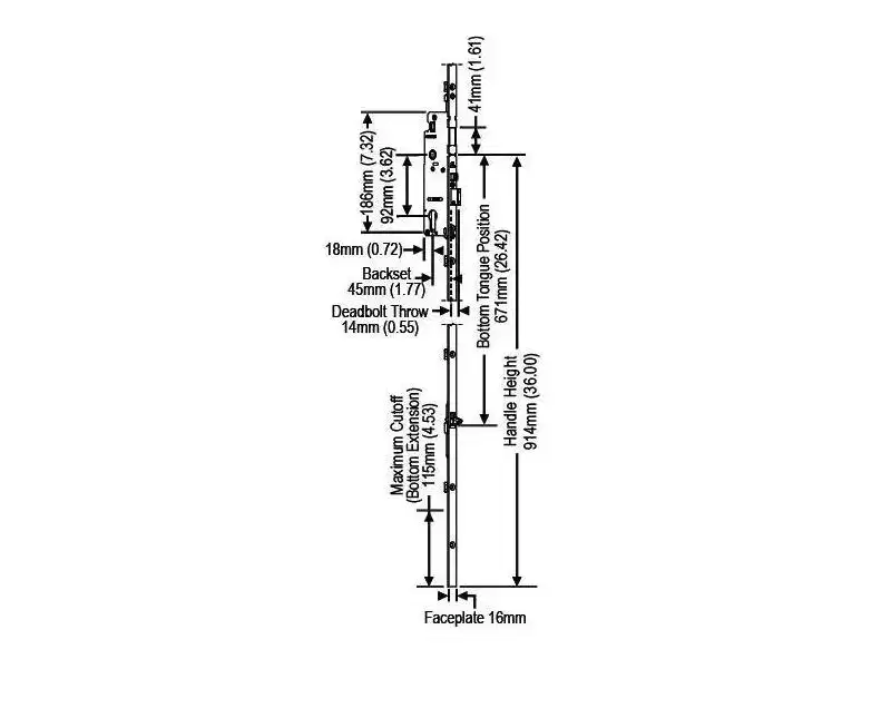 Brixwell Manual Tongue Lock Extension, Metal Construction, 36 Handle Height, 1-3/4 Backset, 5/8 Faceplate, Gray Finish
